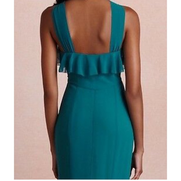 New Quillaree x BHLDN Wind Wave 2 / XS Green Teal Chiffon Ruffled Formal Gown - Picture 2 of 8